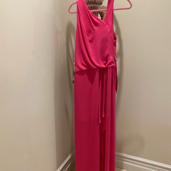 HALSTON Arymetric Draped Gown Azalea Pink 12   NEW MSRP $395 - Picture 6 of 17